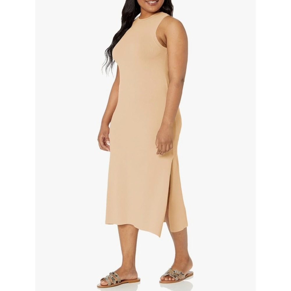 The Drop Gabriela Ribbed Midi Tank Dress Tan 4X New